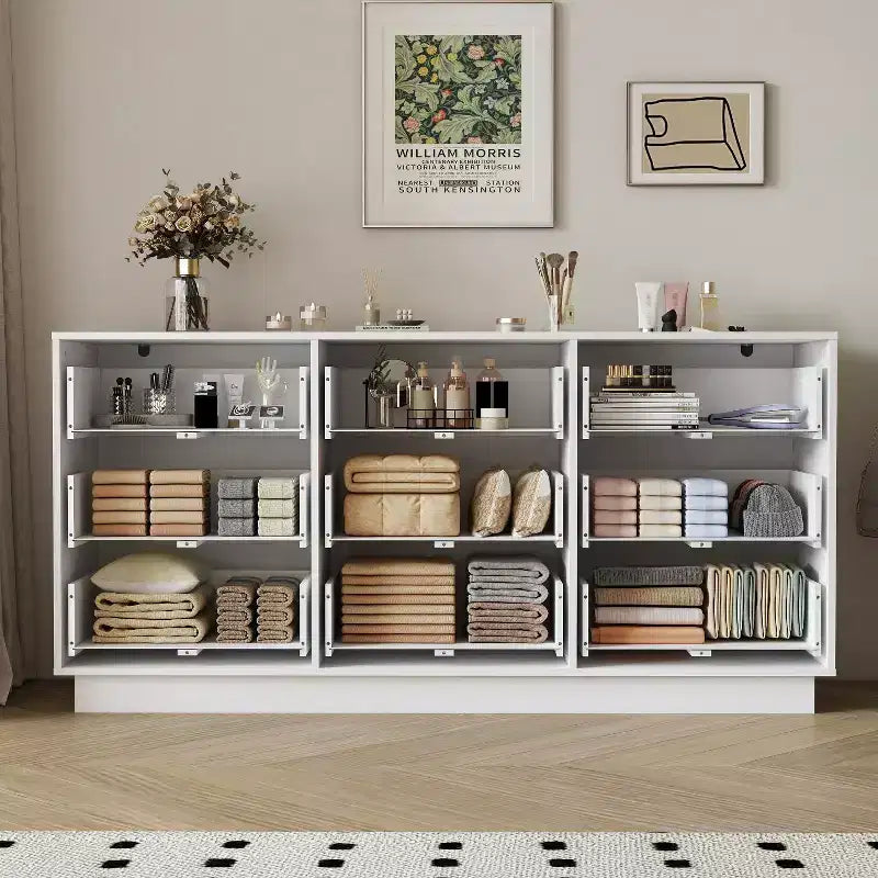 9 Drawer Dresser for Bedroom with Deep Drawers, Large Floor Wood Dressers & Chest of Drawers , Modern White Long Dressers
