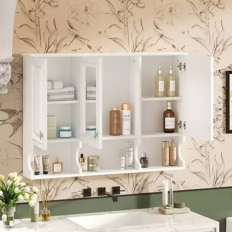 41 Inch Bathroom Wall Cabinet, Wall Mounted Medicine Cabinet with Mirror Doors & Adjustable Shelves, Floating Storage Cabinet for Bathroom