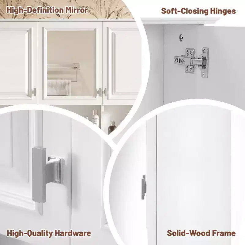 41 Inch Bathroom Wall Cabinet, Wall Mounted Medicine Cabinet with Mirror Doors & Adjustable Shelves, Floating Storage Cabinet for Bathroom