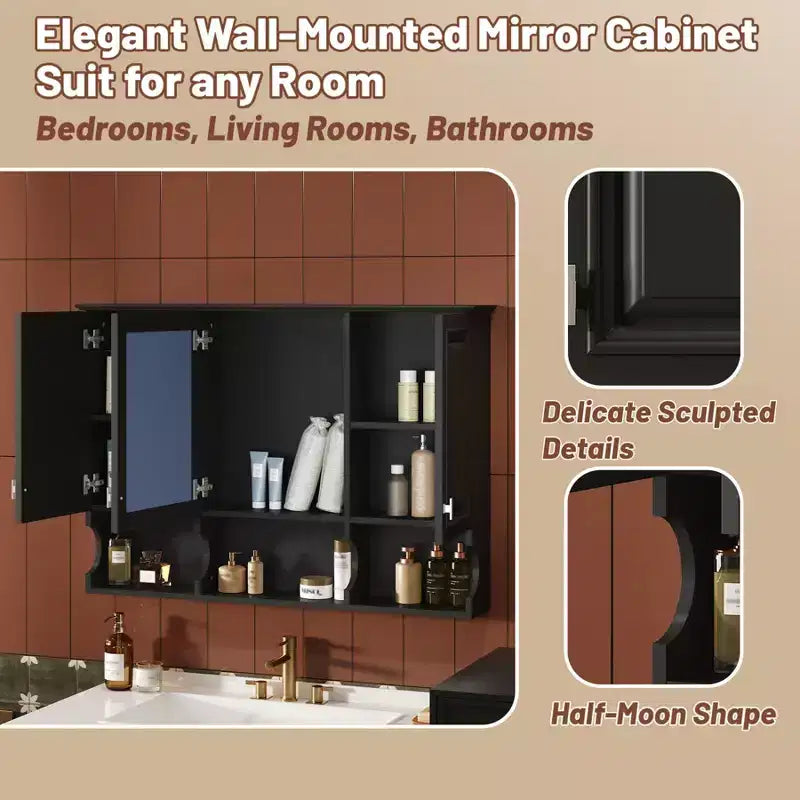 41 Inch Bathroom Wall Cabinet, Wall Mounted Medicine Cabinet with Mirror Doors & Adjustable Shelves, Floating Storage Cabinet for Bathroom