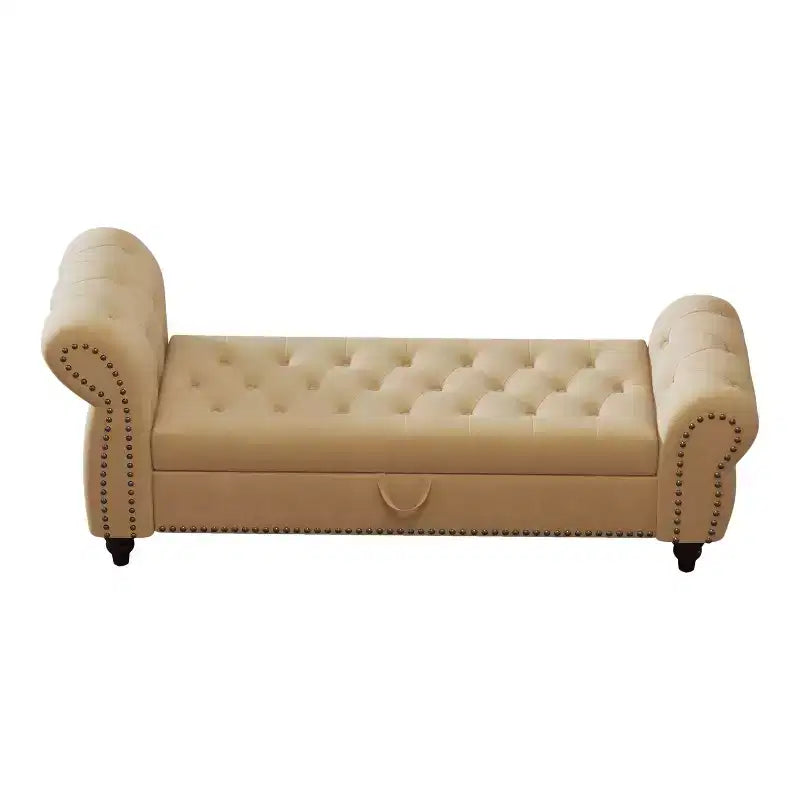 Okak 64.5 End of Bed Storage Bench with Nails Tufted, Entryway Bench with Velvet Cushions, Storage Ottoman for Living Room