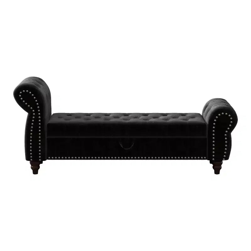 Okak 64.5 End of Bed Storage Bench with Nails Tufted, Entryway Bench with Velvet Cushions, Storage Ottoman for Living Room