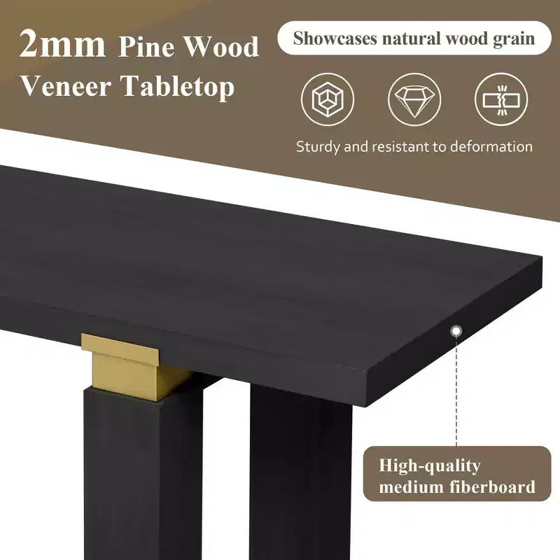 TUYOHW 63 Extra Long Console Table with Solid Pine Legs,Industrial Metal Trim,Entryway Table with Storage Shelf for Hallway,Living Room,Foyer