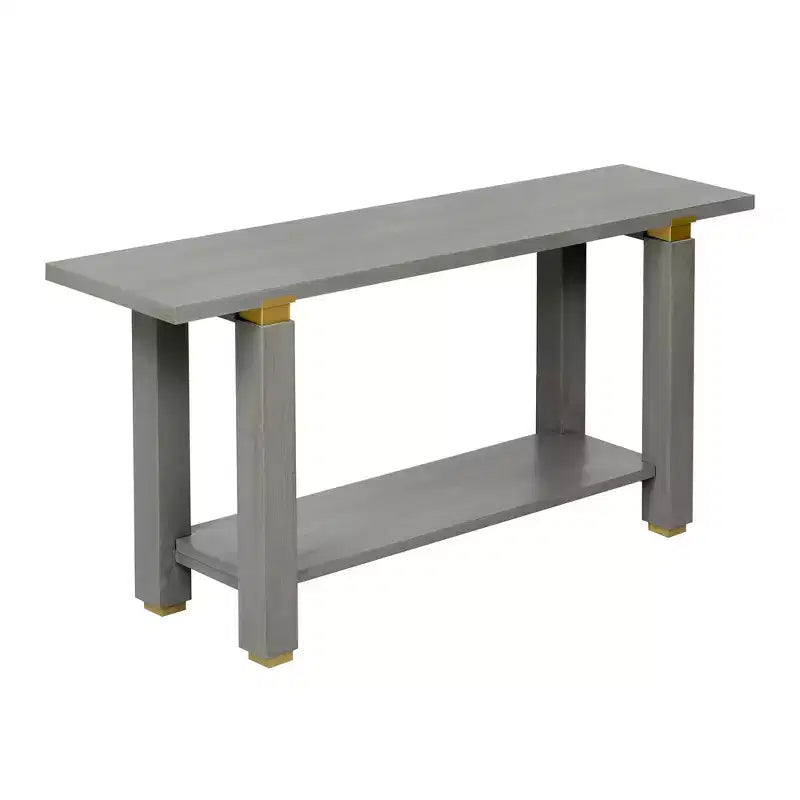 TUYOHW 63 Extra Long Console Table with Solid Pine Legs,Industrial Metal Trim,Entryway Table with Storage Shelf for Hallway,Living Room,Foyer