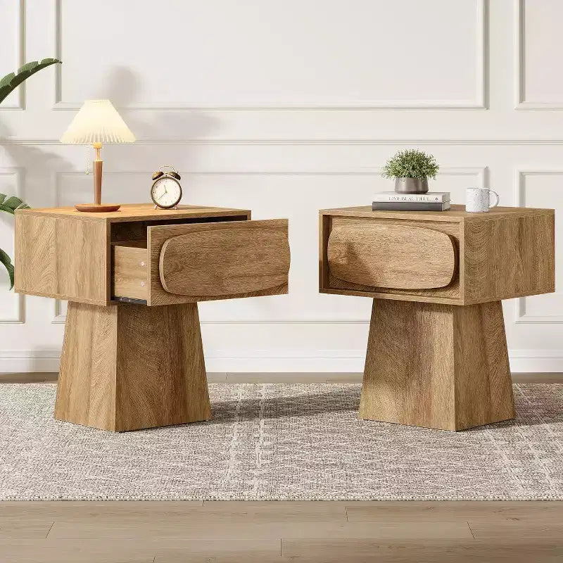 Lantine Nightstand with Drawer Storage, Mid Century Modern Bedside Table for Bedroom and Hallway, Natural Wood Grain Print, 21.6 Inch Small Dresser