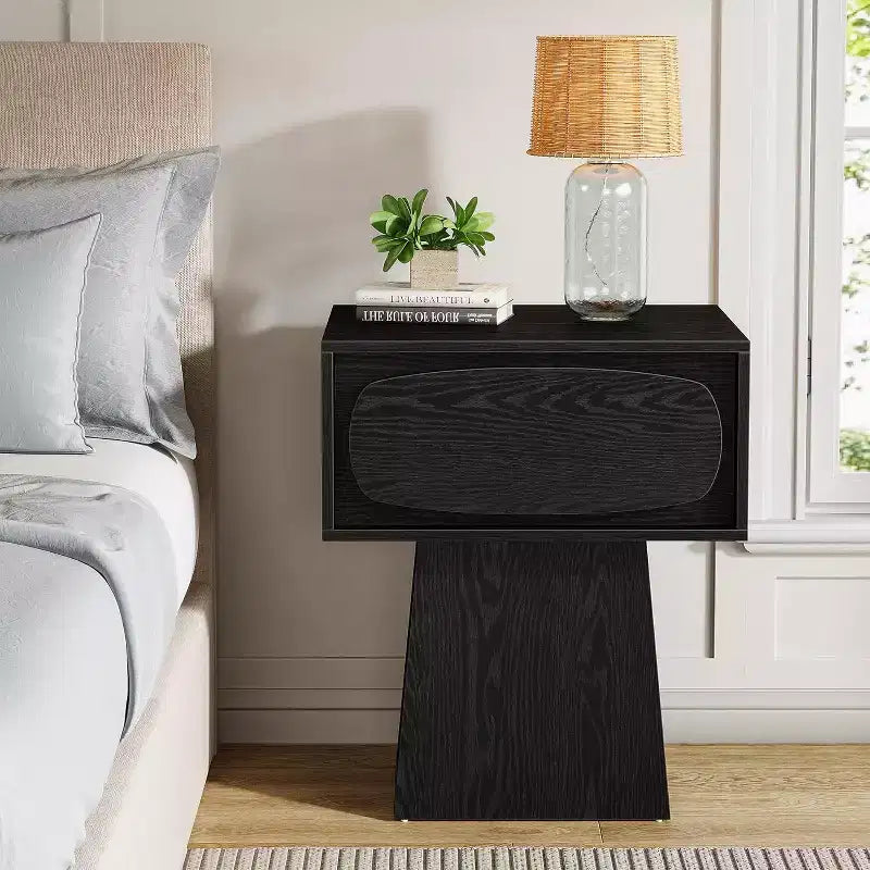 Lantine Nightstand with Drawer Storage, Mid Century Modern Bedside Table for Bedroom and Hallway, Natural Wood Grain Print, 21.6 Inch Small Dresser