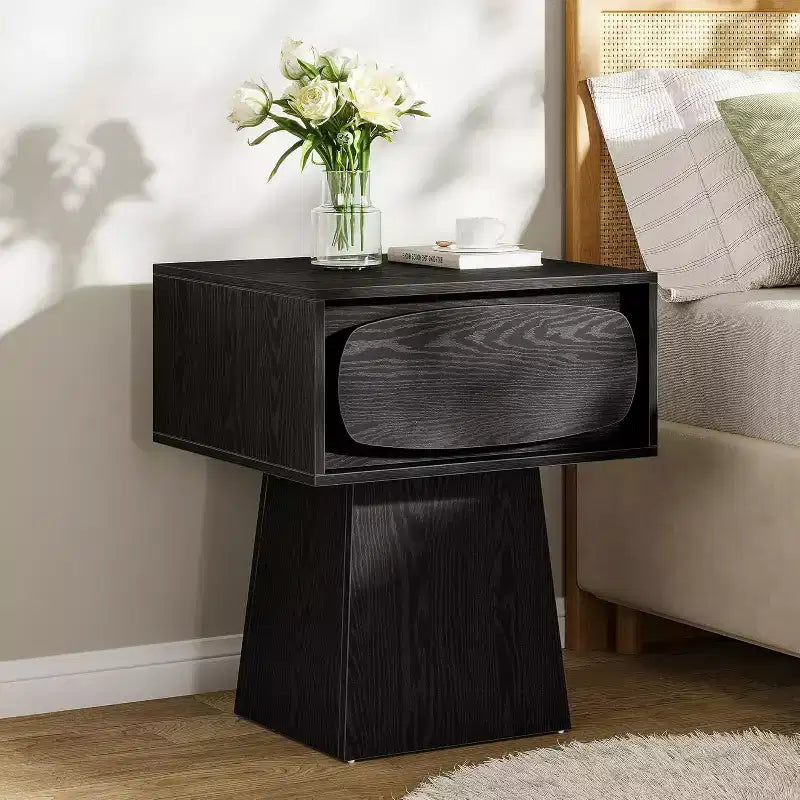 Lantine Nightstand with Drawer Storage, Mid Century Modern Bedside Table for Bedroom and Hallway, Natural Wood Grain Print, 21.6 Inch Small Dresser