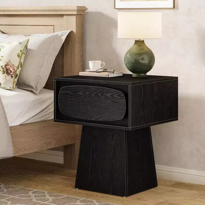 Lantine Nightstand with Drawer Storage, Mid Century Modern Bedside Table for Bedroom and Hallway, Natural Wood Grain Print, 21.6 Inch Small Dresser