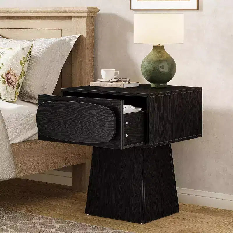 Lantine Nightstand with Drawer Storage, Mid Century Modern Bedside Table for Bedroom and Hallway, Natural Wood Grain Print, 21.6 Inch Small Dresser