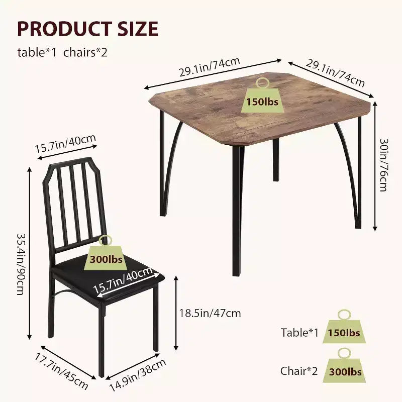 Dining Table Set for 2, Kitchen Table Set of 2 with Upholstered Cushion Chairs, Dining Room Table Set with Kitchen Chairs