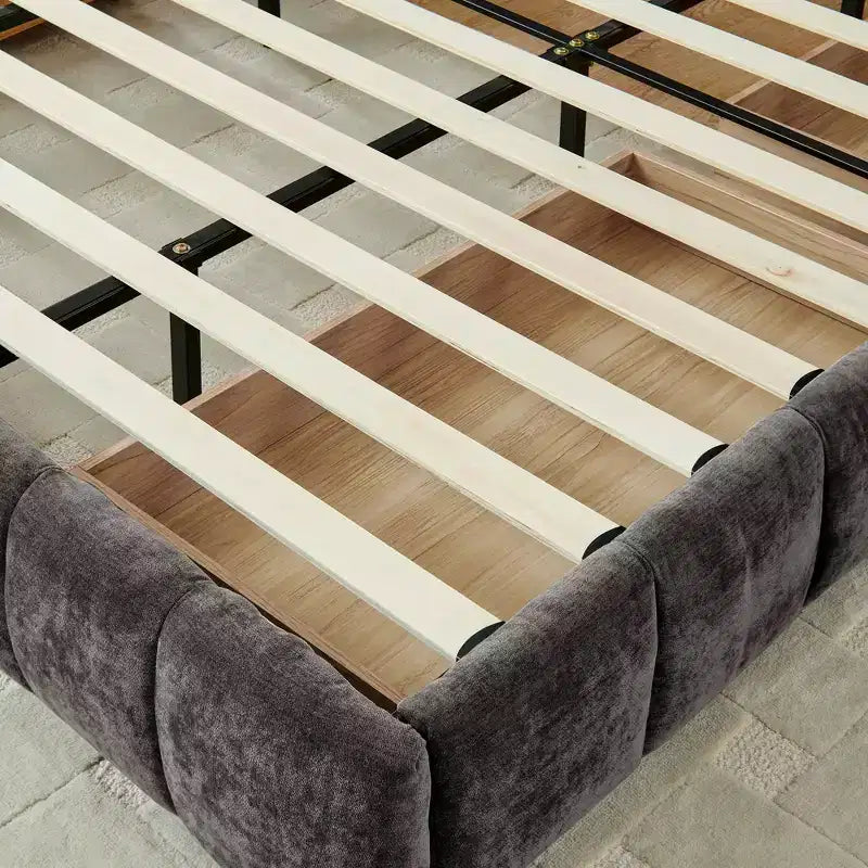 MAYEERTY King Size Upholstered Bed with Headboard Solid Bed Frame Drawer for Bedroom Dark Gray