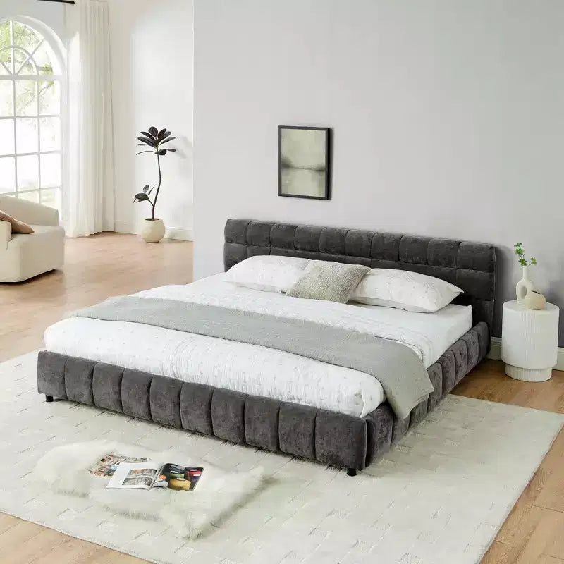 MAYEERTY King Size Upholstered Bed with Headboard Solid Bed Frame Drawer for Bedroom Dark Gray