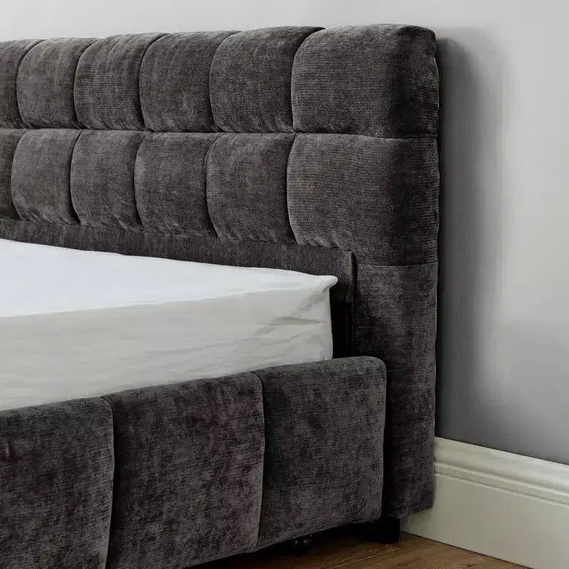 MAYEERTY King Size Upholstered Bed with Headboard Solid Bed Frame Drawer for Bedroom Dark Gray