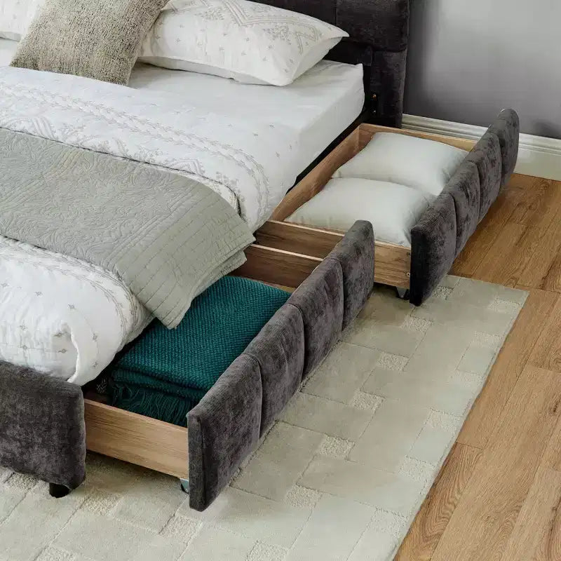 MAYEERTY King Size Upholstered Bed with Headboard Solid Bed Frame Drawer for Bedroom Dark Gray