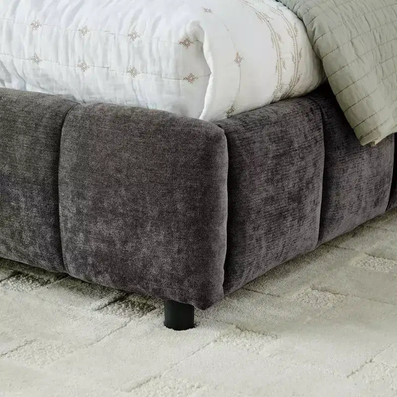 MAYEERTY King Size Upholstered Bed with Headboard Solid Bed Frame Drawer for Bedroom Dark Gray