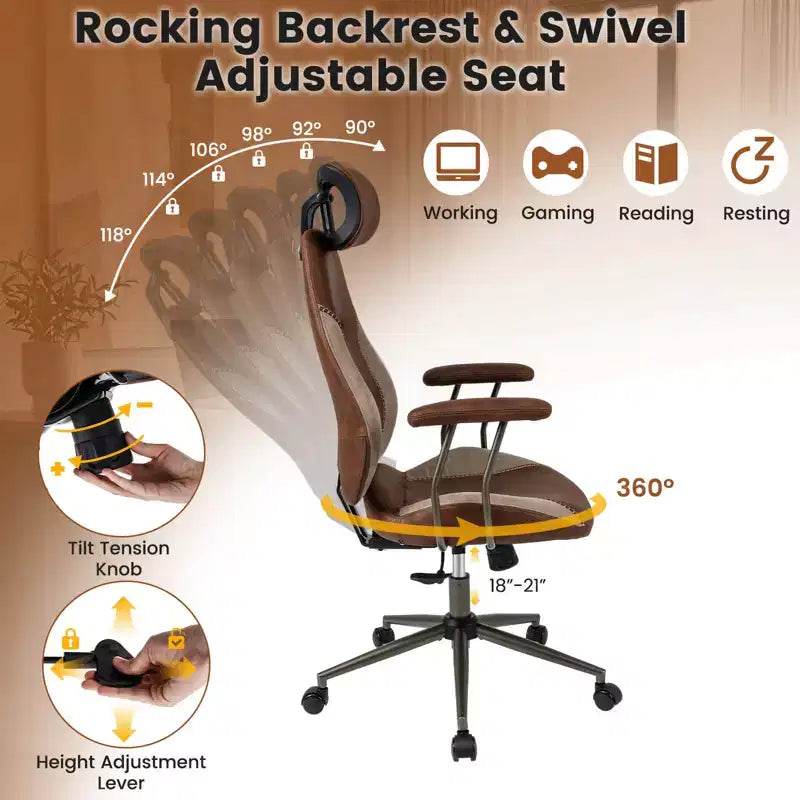 Costway Ergonomic Office Chair with 2D Headrest, Rocking Backrest & Wheels, Gaming Chair Blue/Brown & Beige/Gray & Blue