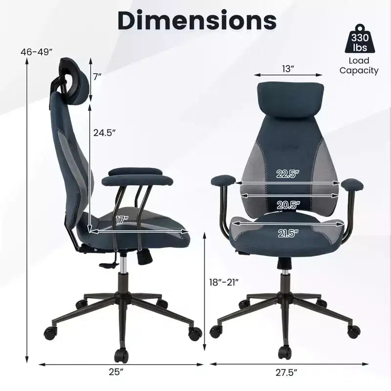 Costway Ergonomic Office Chair with 2D Headrest, Rocking Backrest & Wheels, Gaming Chair Blue/Brown & Beige/Gray & Blue