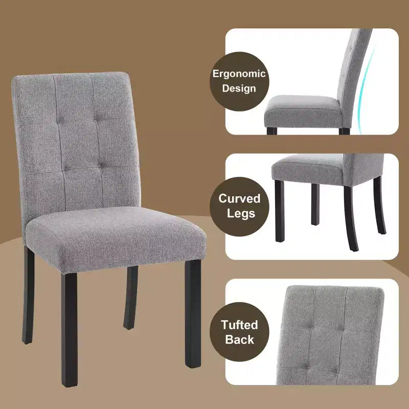 TUYOHW Modern Linen Tufted Upholstered Dining Chairs Set of 4,Accent Dining Room Chairs with Rubber Solid Wood Frame