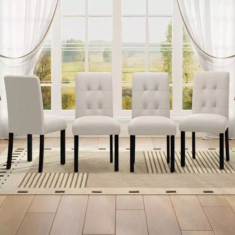 TUYOHW Modern Linen Tufted Upholstered Dining Chairs Set of 4,Accent Dining Room Chairs with Rubber Solid Wood Frame