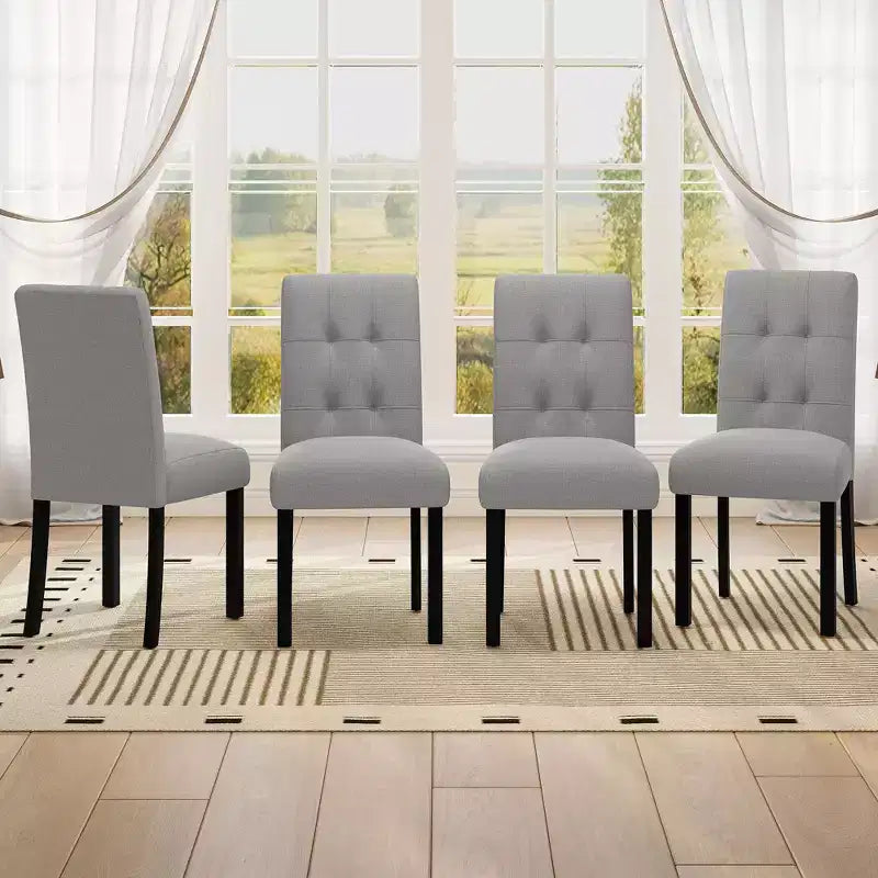 TUYOHW Lot de 4 Chaises de Salle à Manger Rembourrées en Lin Capitonnées Modernes, Chaises d'Appoint de Salle à Manger avec Cadre en Bois Massif en Caoutchouc