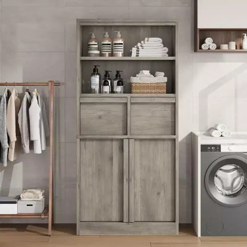 51Tall Bathroom Storage Cabinet, Freestanding Floor Organizer with Doors & 2 Drawers for Bathroom, Living Room, Kitchen & Pantry