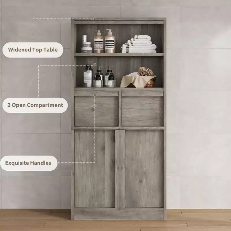51Tall Bathroom Storage Cabinet, Freestanding Floor Organizer with Doors & 2 Drawers for Bathroom, Living Room, Kitchen & Pantry