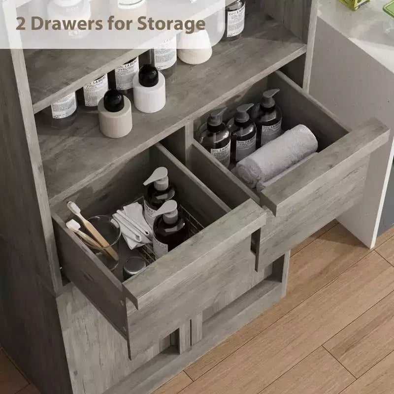 51Tall Bathroom Storage Cabinet, Freestanding Floor Organizer with Doors & 2 Drawers for Bathroom, Living Room, Kitchen & Pantry