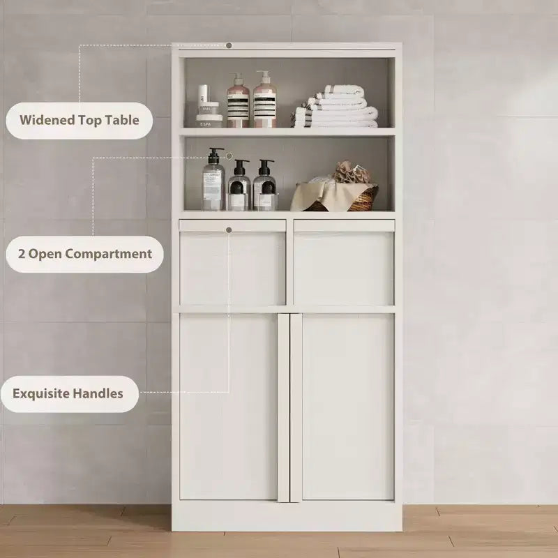 51Tall Bathroom Storage Cabinet, Freestanding Floor Organizer with Doors & 2 Drawers for Bathroom, Living Room, Kitchen & Pantry