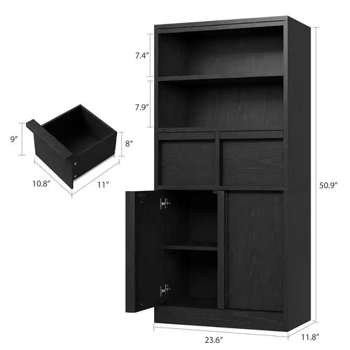 Meuble de rangement haut de salle de bain de 130 cm, organisateur de plancher autonome avec portes et 2 tiroirs pour salle de bain, salon, cuisine et garde-manger
