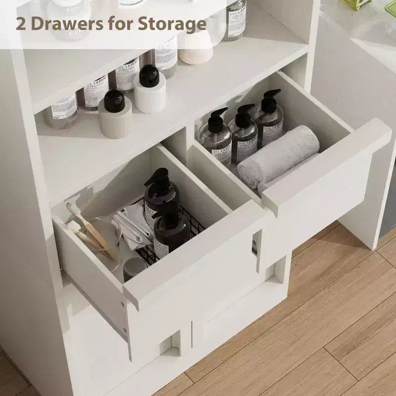51Tall Bathroom Storage Cabinet, Freestanding Floor Organizer with Doors & 2 Drawers for Bathroom, Living Room, Kitchen & Pantry