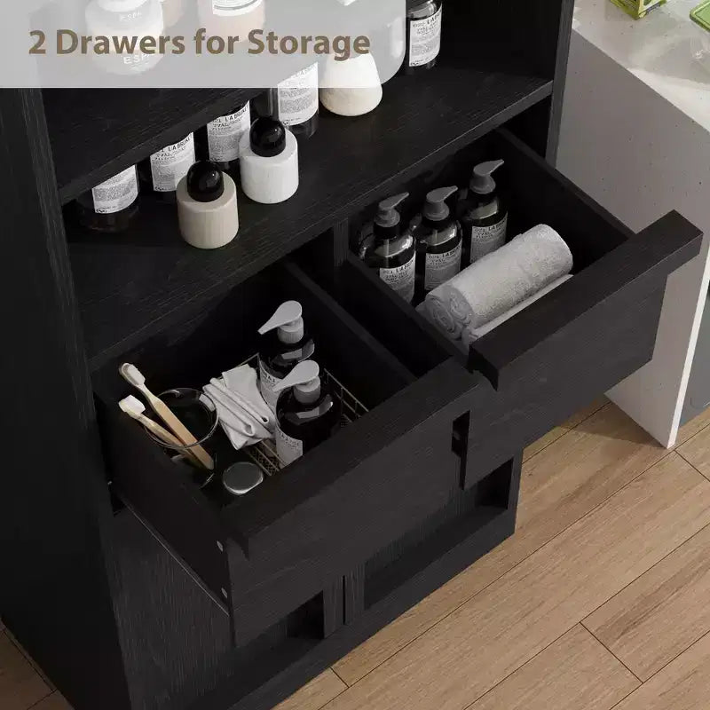 51Tall Bathroom Storage Cabinet, Freestanding Floor Organizer with Doors & 2 Drawers for Bathroom, Living Room, Kitchen & Pantry