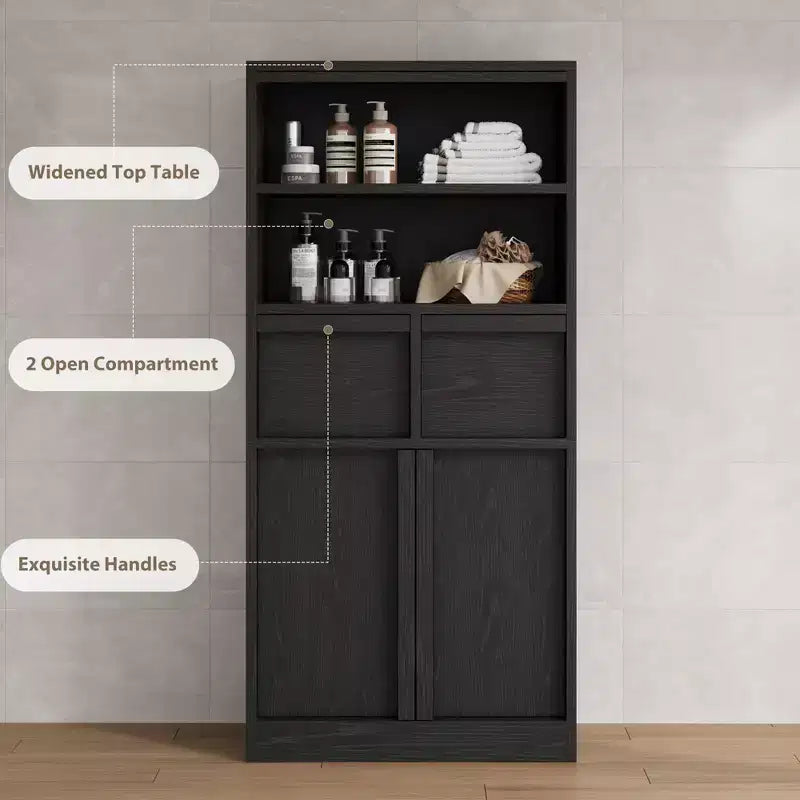 51Tall Bathroom Storage Cabinet, Freestanding Floor Organizer with Doors & 2 Drawers for Bathroom, Living Room, Kitchen & Pantry