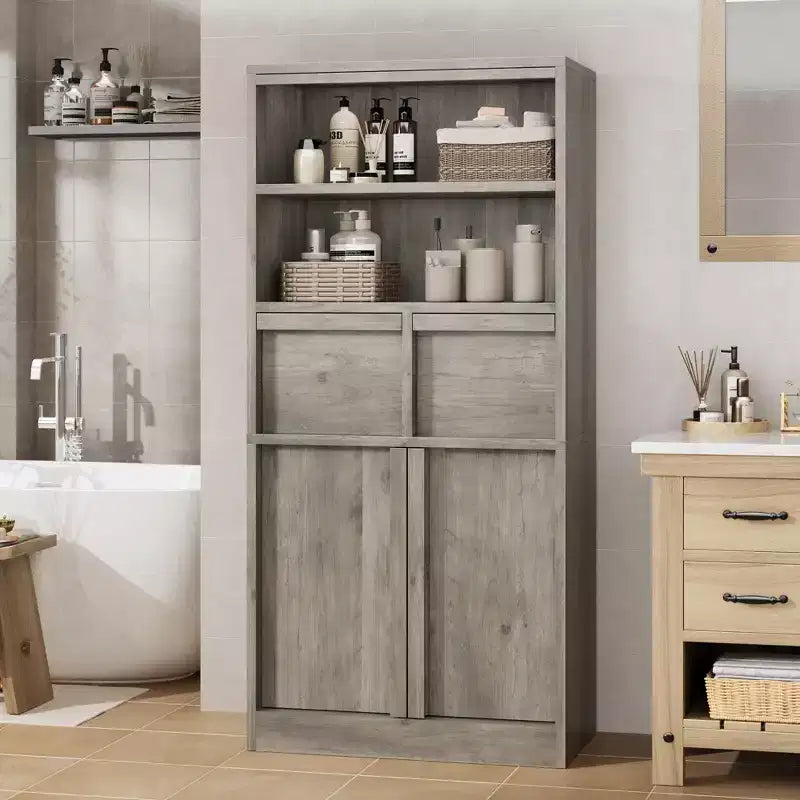 51Tall Bathroom Storage Cabinet, Freestanding Floor Organizer with Doors & 2 Drawers for Bathroom, Living Room, Kitchen & Pantry