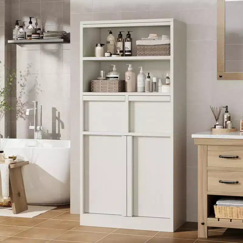 51Tall Bathroom Storage Cabinet, Freestanding Floor Organizer with Doors & 2 Drawers for Bathroom, Living Room, Kitchen & Pantry