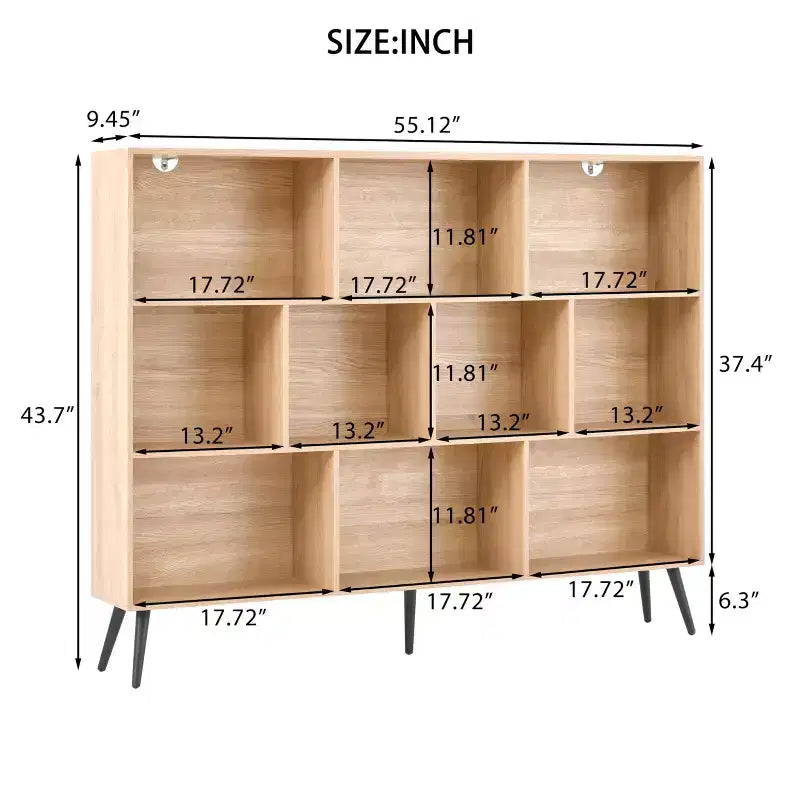 Modern 10-Cube Storage Bookshelf, 3-Tier Open Display Organizer with Reinforced Metal Base for Living Room and Home Office