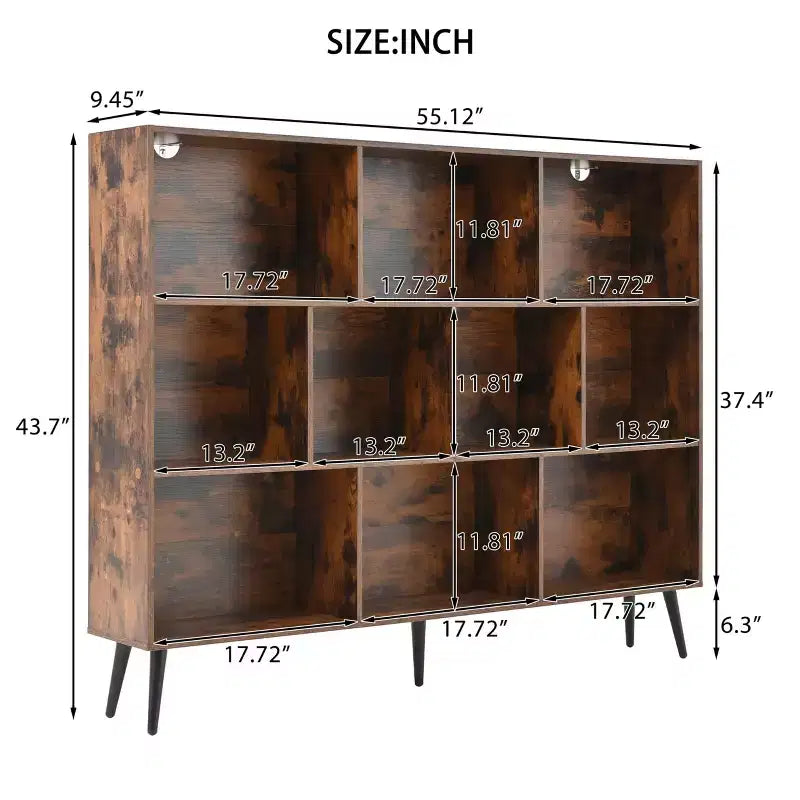Modern 10-Cube Storage Bookshelf, 3-Tier Open Display Organizer with Reinforced Metal Base for Living Room and Home Office
