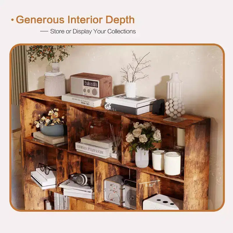 Modern 10-Cube Storage Bookshelf, 3-Tier Open Display Organizer with Reinforced Metal Base for Living Room and Home Office