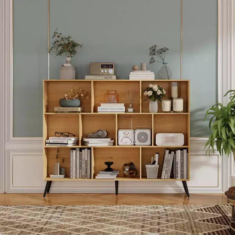 Étagère de rangement moderne à 10 cubes, organisateur de présentation ouvert à 3 niveaux avec base métallique renforcée pour salon et bureau à domicile