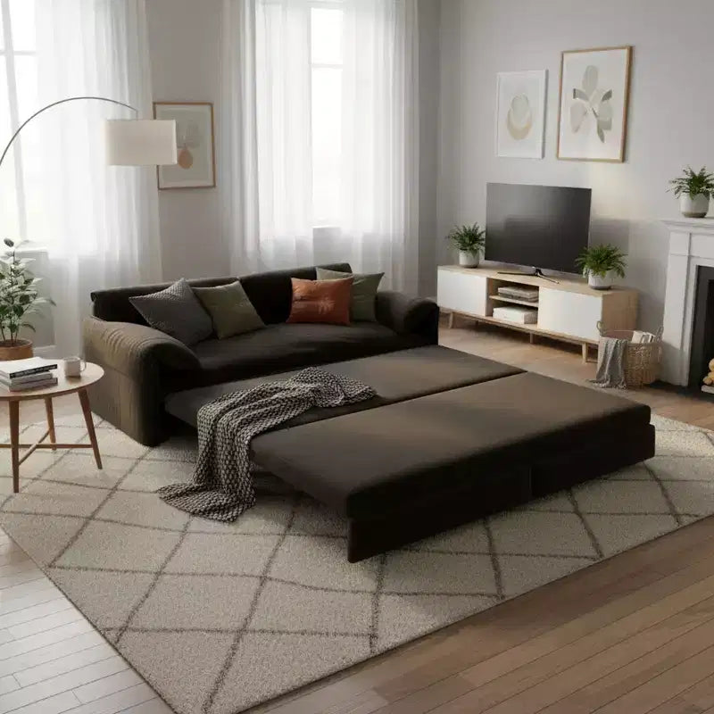 FurnitureR 3-in-1 Convertible Sofa Bed, Extendable Sleeper Couch with Pull-Out Queen Bed, Space-Saving Sofa for Living Room, Apartment or Guest Room
