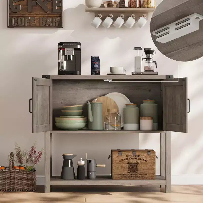 Farmhouse Console Table with 2 Storage Cabinets - Wooden Sofa Table, Coffee Bar & Buffet Sideboard for Entryway, Kitchen & Living Room