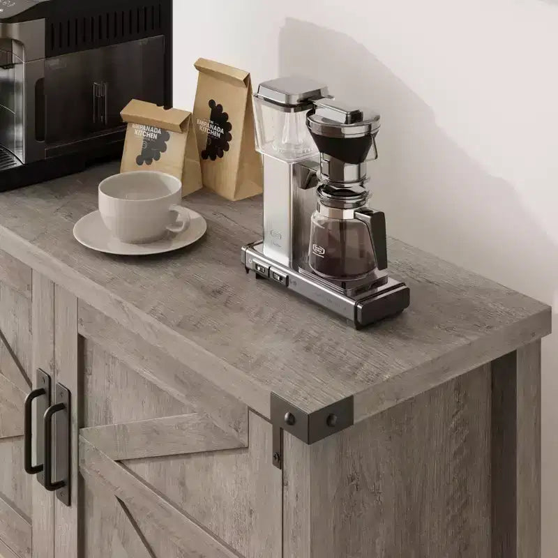 Farmhouse Console Table with 2 Storage Cabinets - Wooden Sofa Table, Coffee Bar & Buffet Sideboard for Entryway, Kitchen & Living Room