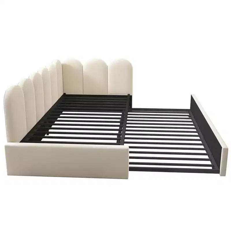 Zeus & Ruta Twin Size Velvet Upholstered Daybed with Pull-Out Bed & Metal Slat Frame