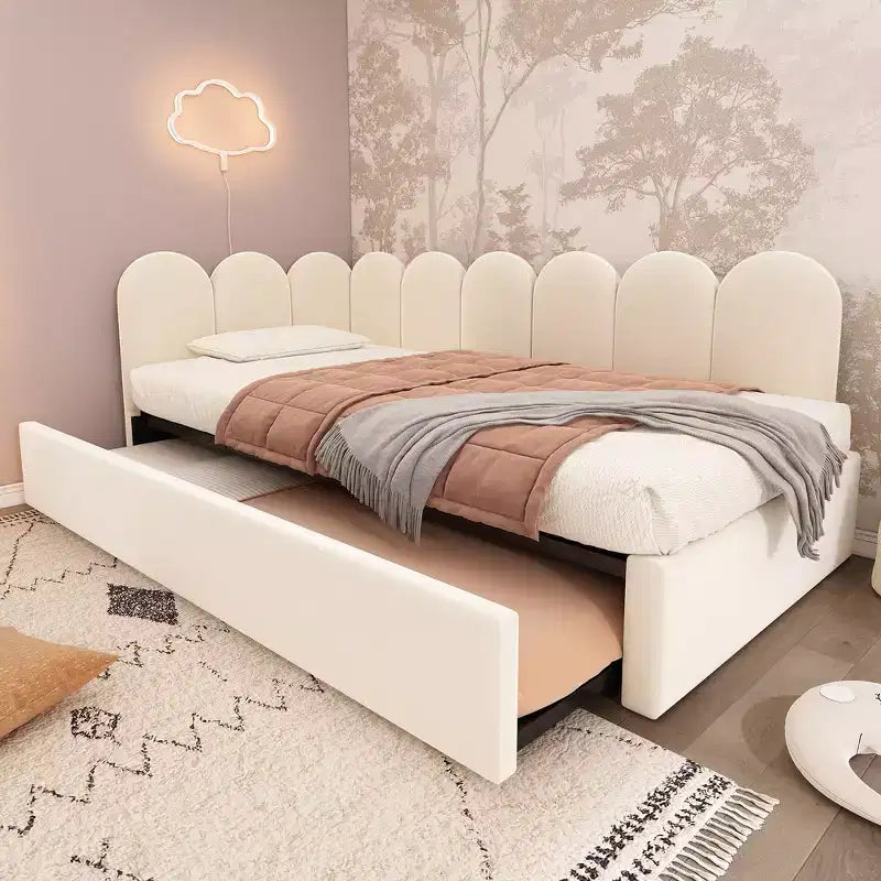 Zeus & Ruta Twin Size Velvet Upholstered Daybed with Pull-Out Bed & Metal Slat Frame