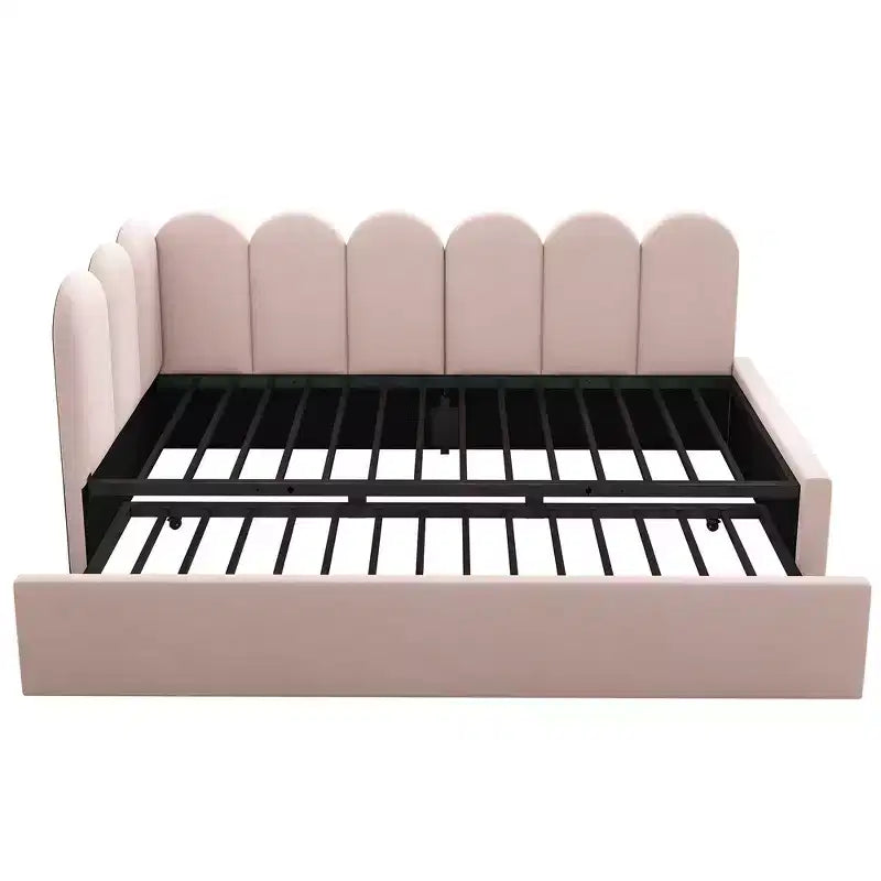Zeus & Ruta Twin Size Velvet Upholstered Daybed with Pull-Out Bed & Metal Slat Frame