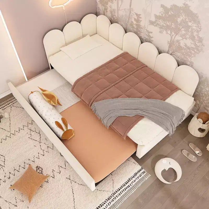 Zeus & Ruta Twin Size Velvet Upholstered Daybed with Pull-Out Bed & Metal Slat Frame