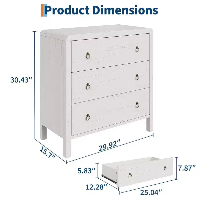 3 Drawer Dresser for Bedroom, Chest of Drawers, Closet Dresser Storage Cabinet Organizer for Bedroom, Living Room, Hallway