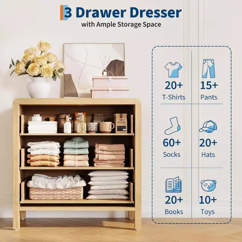 3 Drawer Dresser for Bedroom, Chest of Drawers, Closet Dresser Storage Cabinet Organizer for Bedroom, Living Room, Hallway