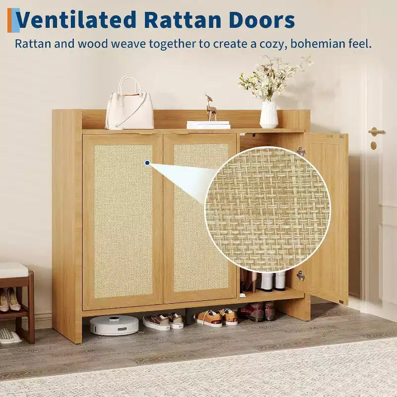 Shoe rack storage cabinet at the entrance, with a door and adjustable, suitable for corridors and living rooms, made of dark oak material