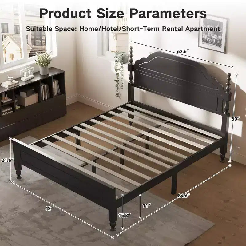 Sailvan Solid Bed Frame, Queen Bed Frame, Wooden Platform Bed Frame with Headboard & 12 Under Storage