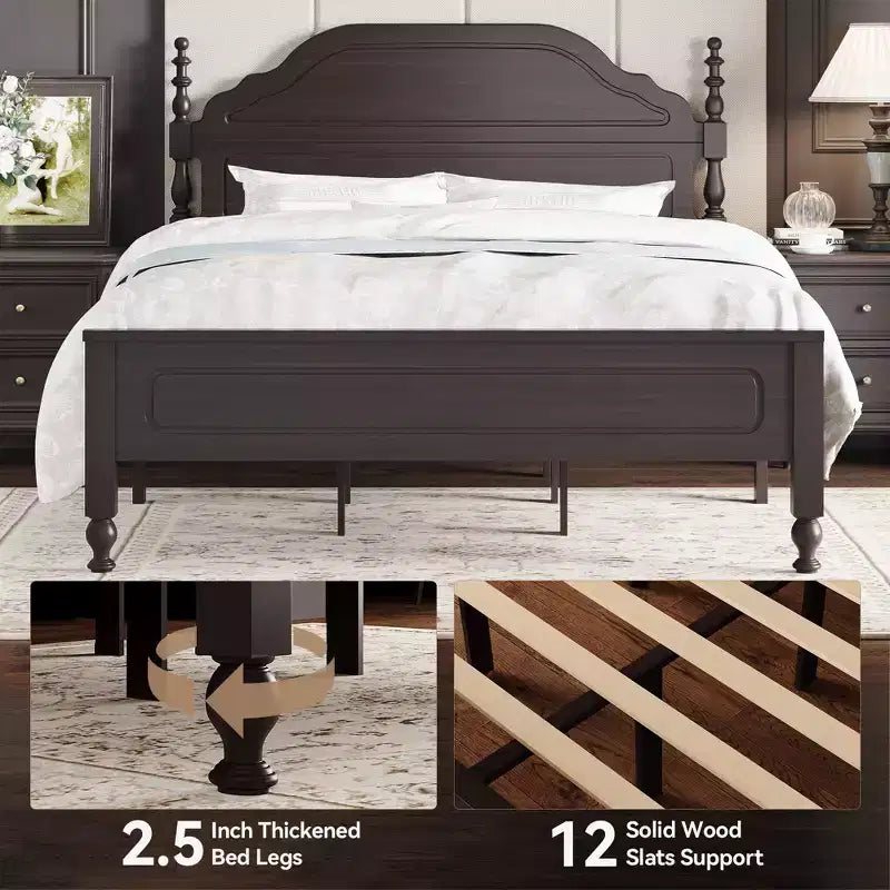 Sailvan Solid Bed Frame, Queen Bed Frame, Wooden Platform Bed Frame with Headboard & 12 Under Storage